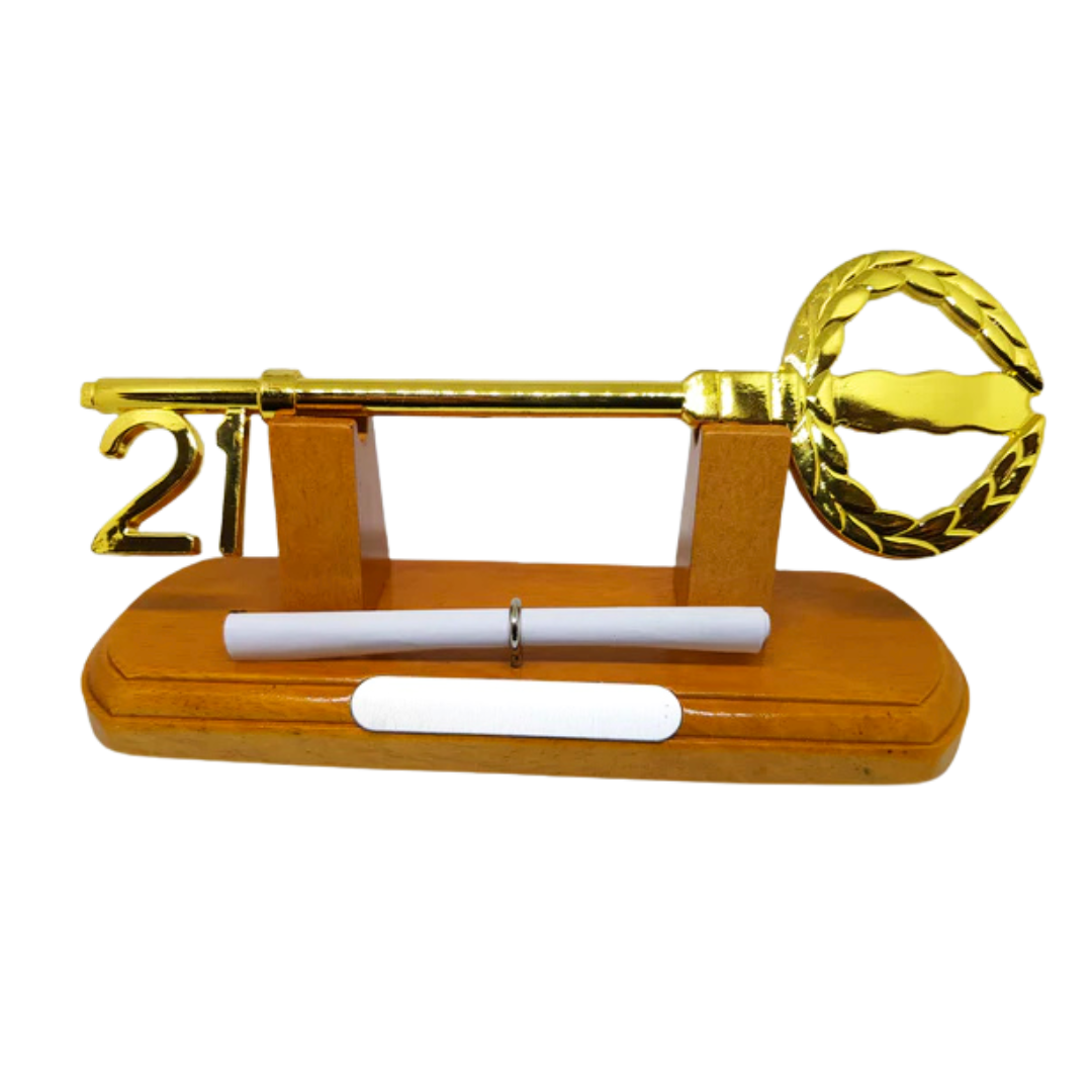 21st Key on Wooden Stand